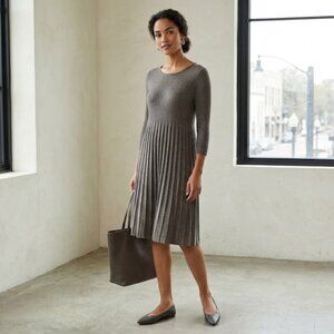 🖤EILLEEN FISHER Womens Gray Sweater Dress Size XS Washable Wool Rib Pleat Shift
